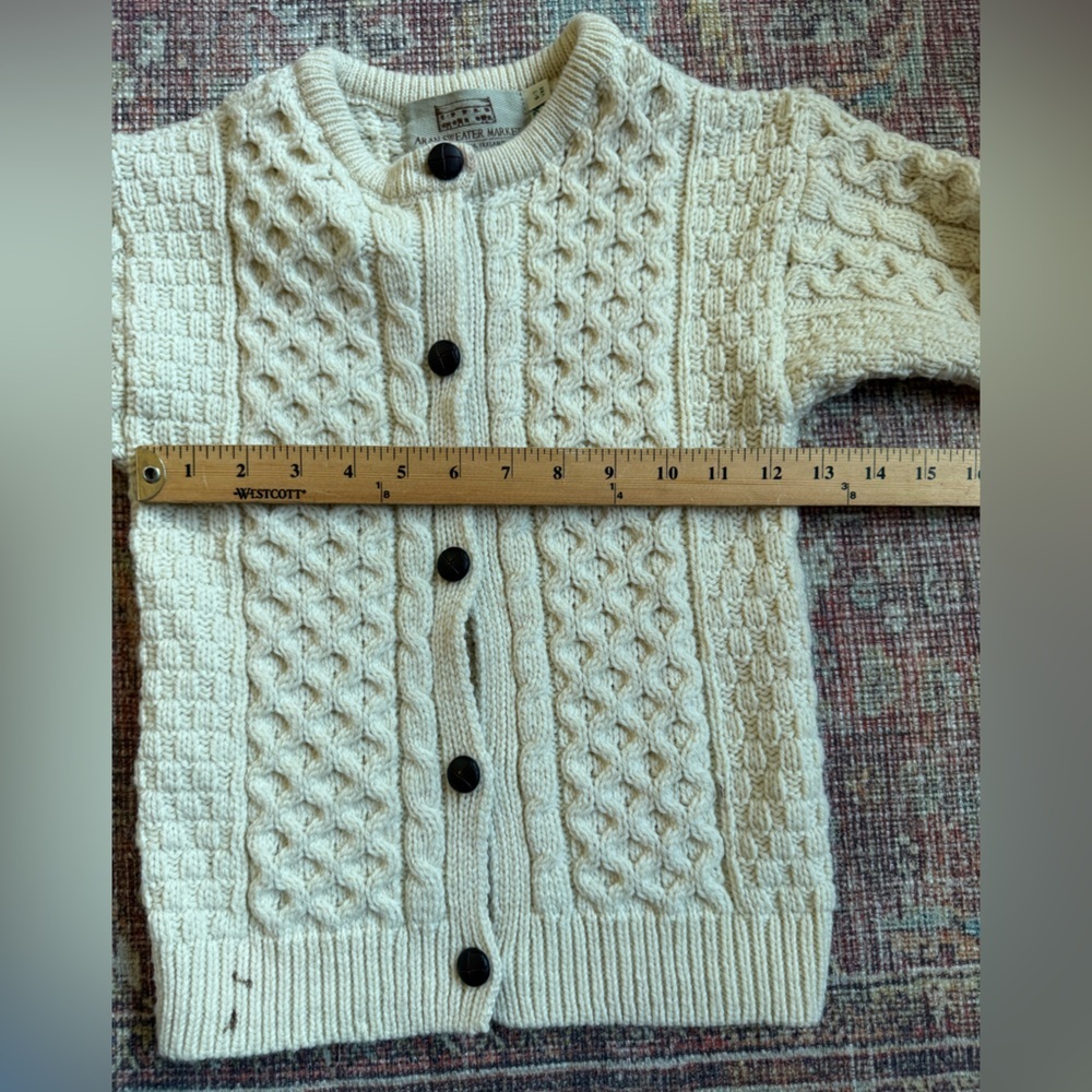 Aran Sweater Market Kids 6-7 Cable Knit 100% Merino Wool Cardigan Sweater - Picture 4 of 8